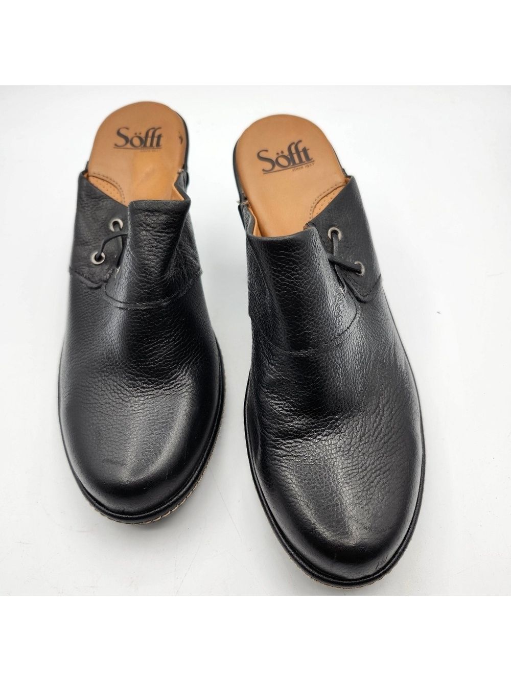 Sofft Black Leather Mules 3.5" Heel Sz 8